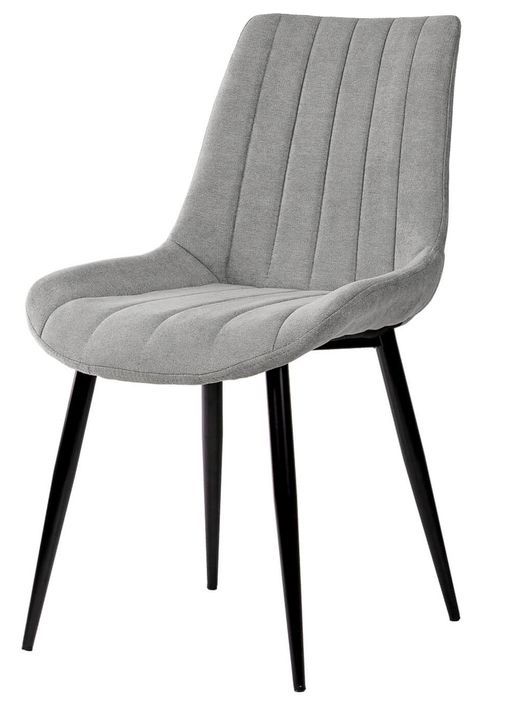 Chaise moderne tissu gris clair matelassé et pieds métal noir Liza - Photo n°1