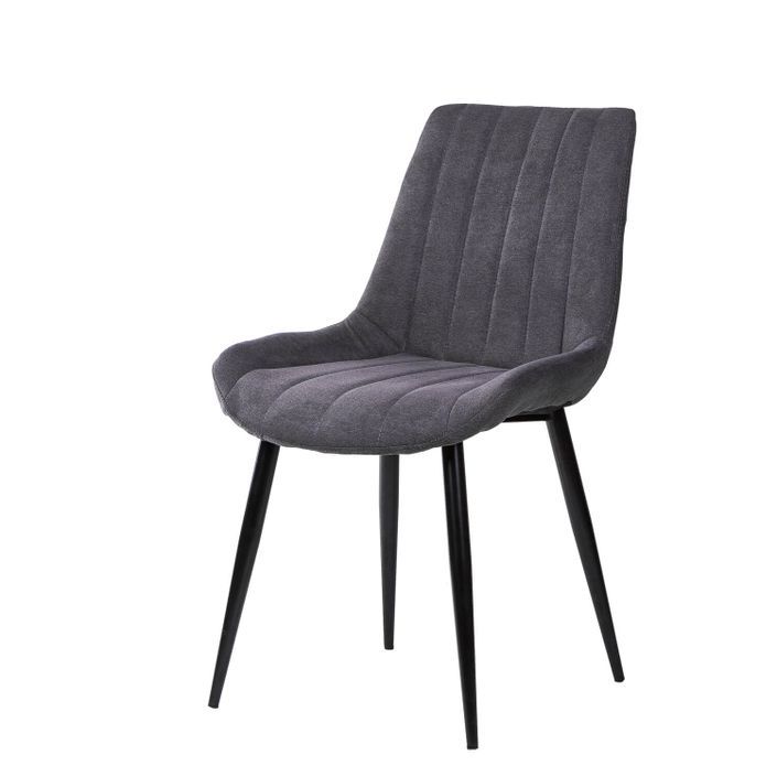Chaise moderne tissu gris foncé matelassé et pieds métal noir Liza - Photo n°4