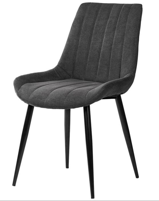 Chaise moderne tissu gris foncé matelassé et pieds métal noir Liza - Photo n°1
