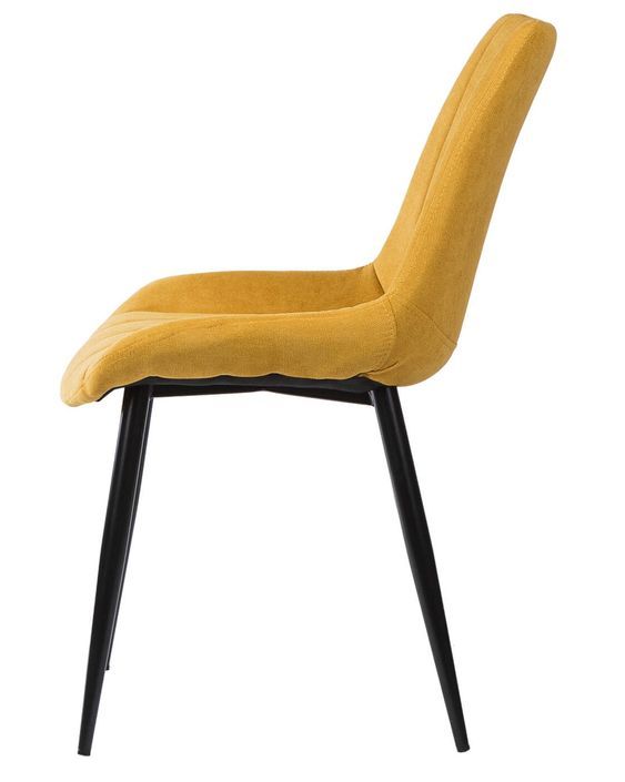 Chaise moderne tissu jaune moutarde matelassé et pieds métal noir Liza - Photo n°3
