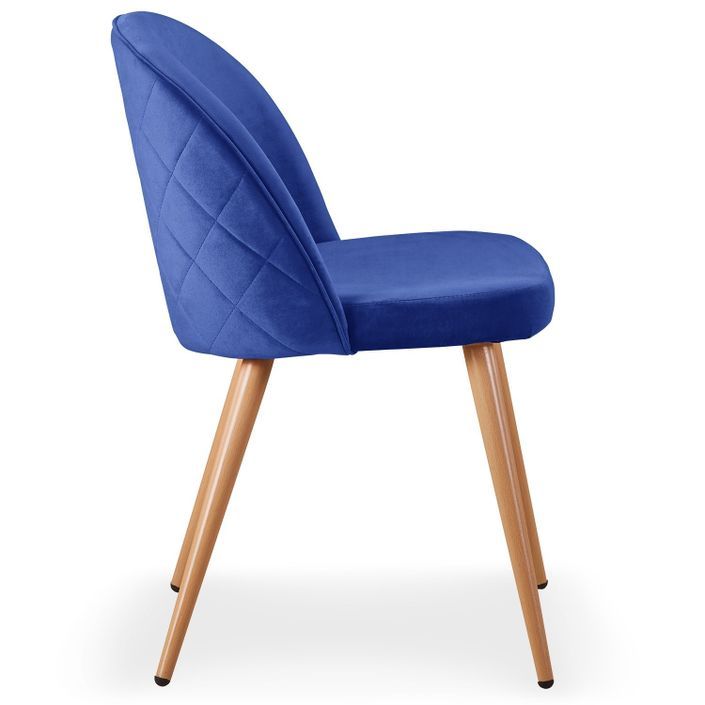 Chaise moderne velours bleu et pieds métal imitation bois Skoda - Lot de 4 - Photo n°4