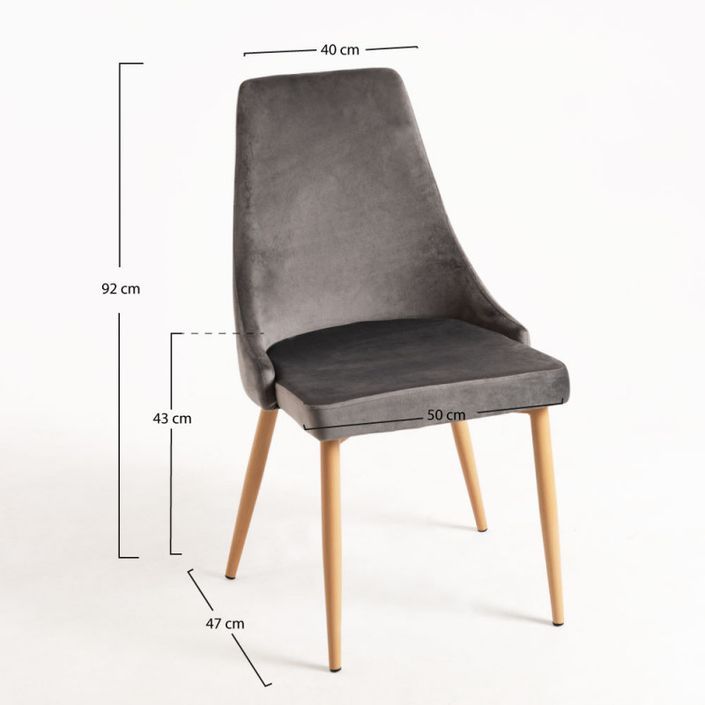 Chaise moderne velours gris et pieds bois de hêtre naturel Kozak - Lot de 2 - Photo n°4
