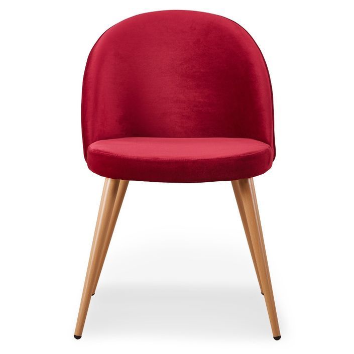 Chaise moderne velours rouge et pieds métal imitation bois Skoda - Lot de 4 - Photo n°3