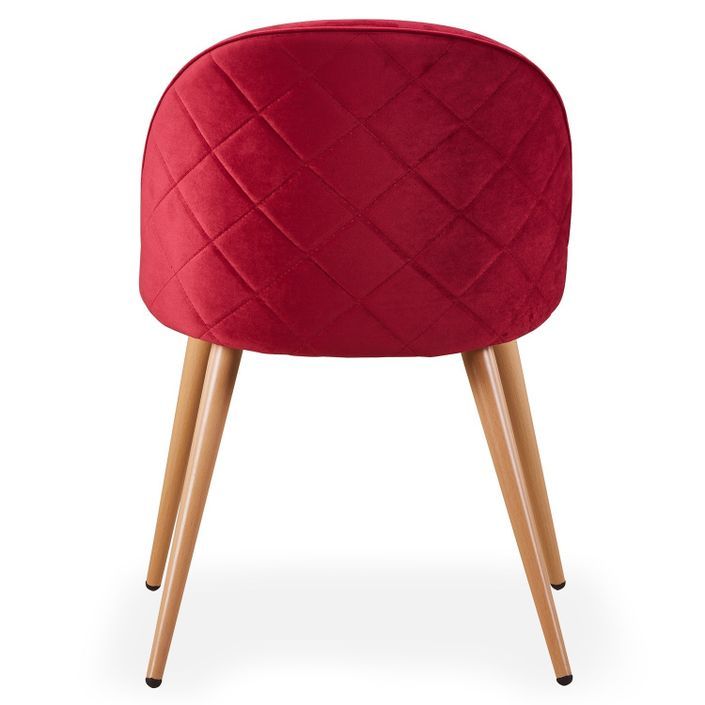 Chaise moderne velours rouge et pieds métal imitation bois Skoda - Lot de 4 - Photo n°5