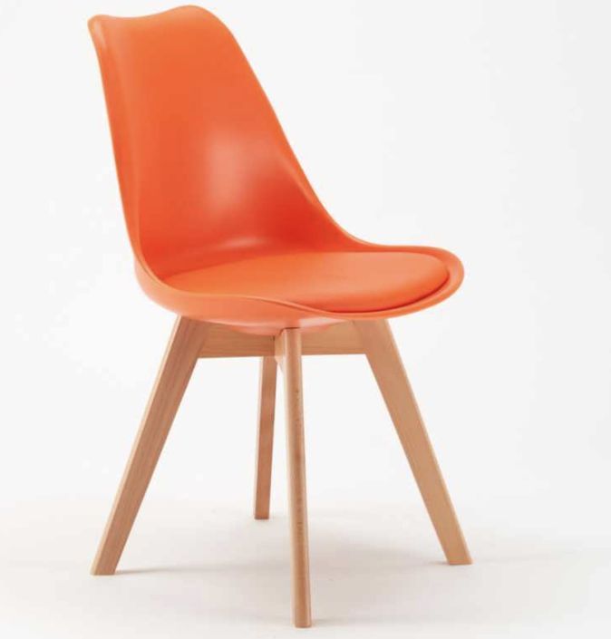 Chaise naturel et orange avec coussin simili cuir Anko - Lot de 2 - Photo n°1