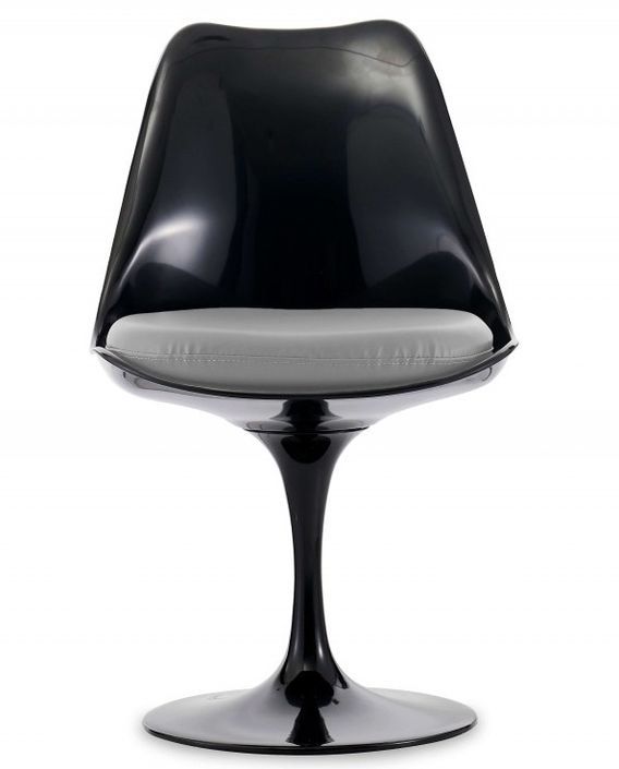 Chaise noir brillant avec coussin tissu gris pétale de tulipe - Photo n°1