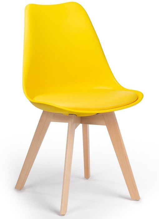 Chaise nordique coussin simili cuir jaune citron et pieds hêtre clair Tula - Photo n°1
