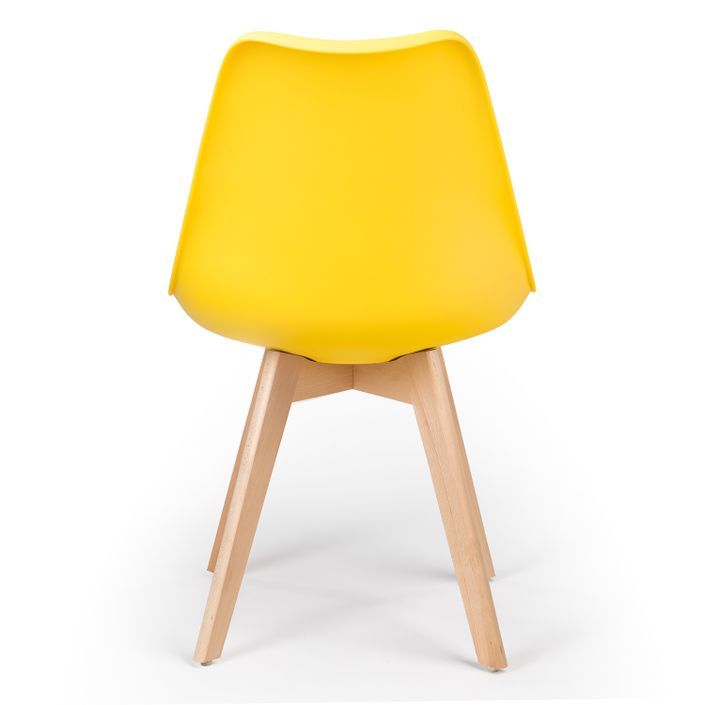 Chaise nordique coussin simili cuir jaune citron et pieds hêtre clair Tula - Photo n°3