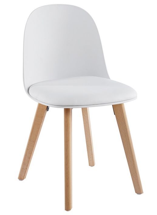 Chaise nordique naturel et blanc avec un coussin d'assise en simili cuir Dekan - Photo n°1