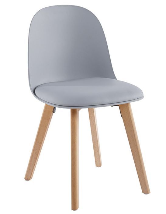 Chaise nordique naturel et gris avec un coussin d'assise en simili cuir Dekan - Photo n°1