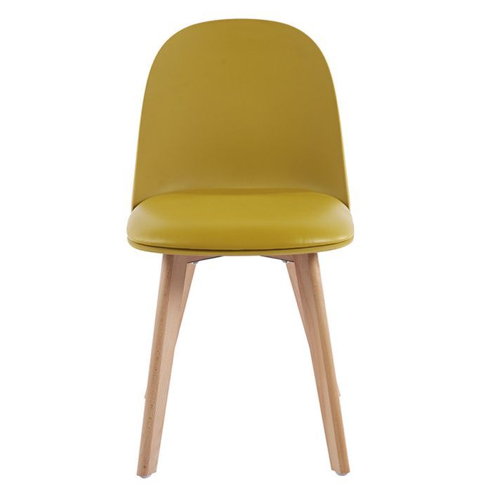Chaise nordique naturel et jaune avec un coussin d'assise en simili cuir Dekan - Photo n°5