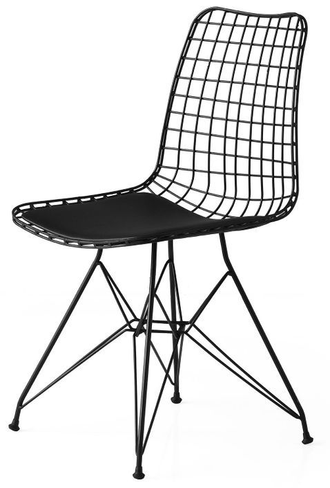 Chaise originale métal noir et assise en cuir noir Kliko - Lot de 2 - Photo n°1