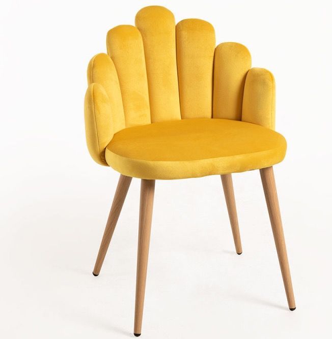 Chaise originale velours jaune et pieds métal naturel Achille - Lot de 2 - Photo n°1