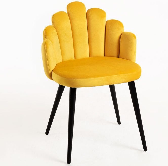 Chaise originale velours jaune et pieds métal noir Achille - Lot de 2 - Photo n°1
