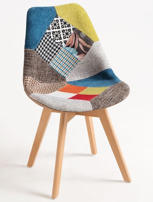 Chaise patchwork multicouleurs et pieds hêtre naturel Banki - Photo n°1