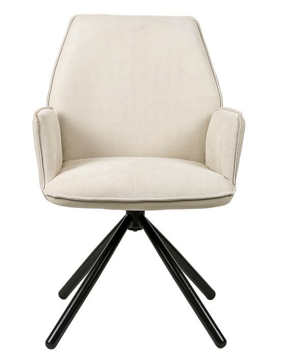 Chaise pivotante à 360º avec accoudoirs tissu beige clair et pieds métal noir Larko - Photo n°3