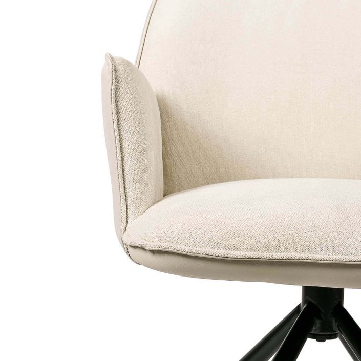Chaise pivotante à 360º avec accoudoirs tissu beige clair et pieds métal noir Larko - Photo n°5