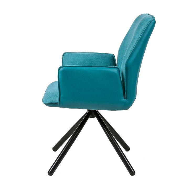 Chaise pivotante à 360º avec accoudoirs tissu bleu et pieds métal noir Larko - Photo n°4