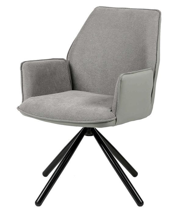 Chaise pivotante à 360º avec accoudoirs tissu gris clair et pieds métal noir Larko - Photo n°1