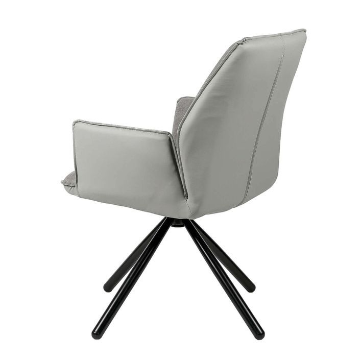 Chaise pivotante à 360º avec accoudoirs tissu gris clair et pieds métal noir Larko - Photo n°2