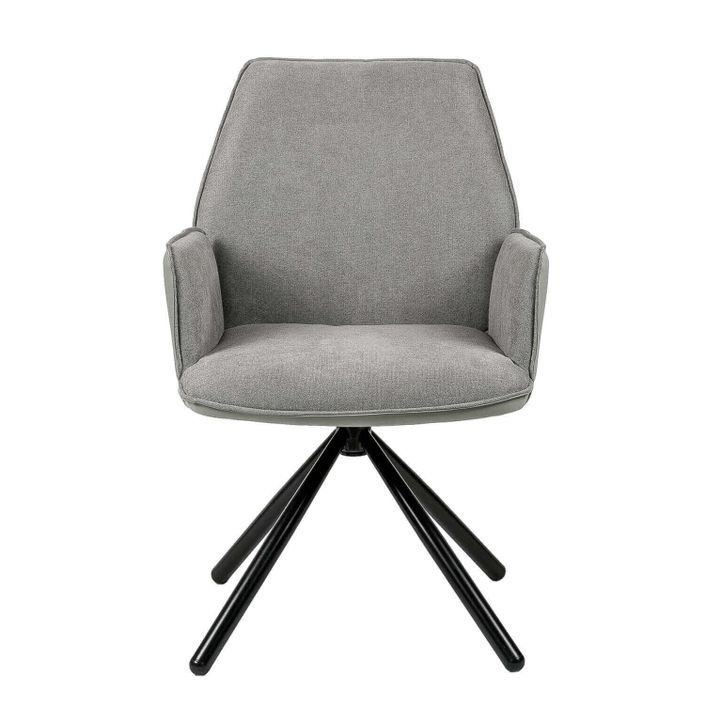Chaise pivotante à 360º avec accoudoirs tissu gris clair et pieds métal noir Larko - Photo n°3