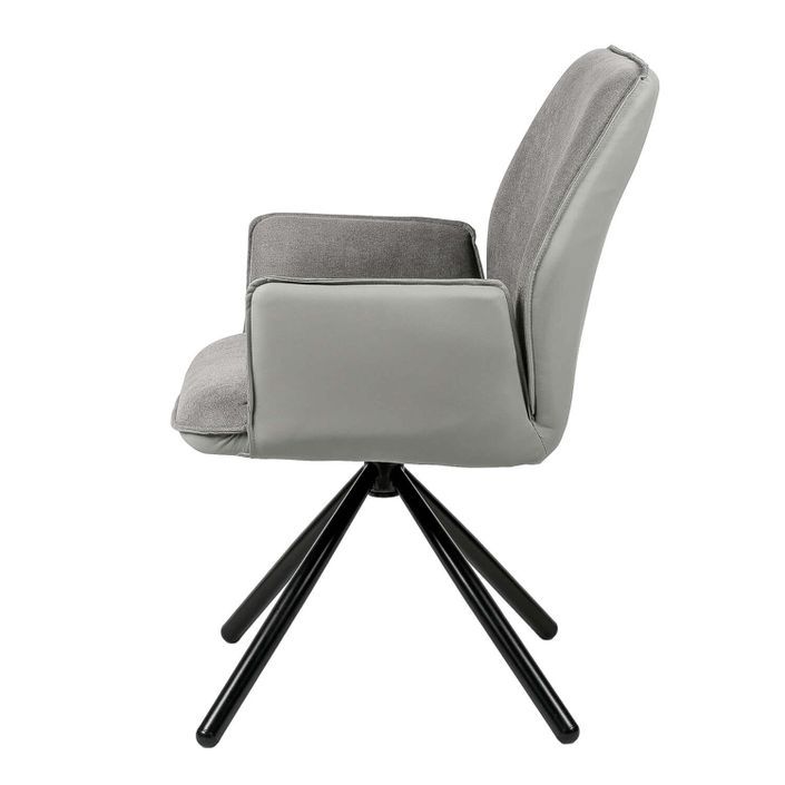 Chaise pivotante à 360º avec accoudoirs tissu gris clair et pieds métal noir Larko - Photo n°4