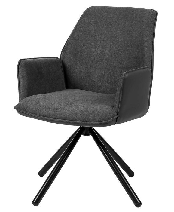 Chaise pivotante à 360º avec accoudoirs tissu gris foncé et pieds métal noir Larko - Photo n°1
