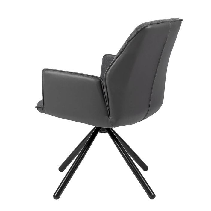 Chaise pivotante à 360º avec accoudoirs tissu gris foncé et pieds métal noir Larko - Photo n°2