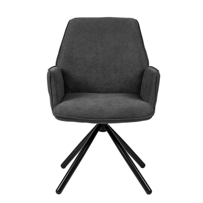 Chaise pivotante à 360º avec accoudoirs tissu gris foncé et pieds métal noir Larko - Photo n°3