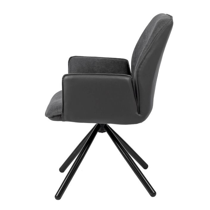 Chaise pivotante à 360º avec accoudoirs tissu gris foncé et pieds métal noir Larko - Photo n°4