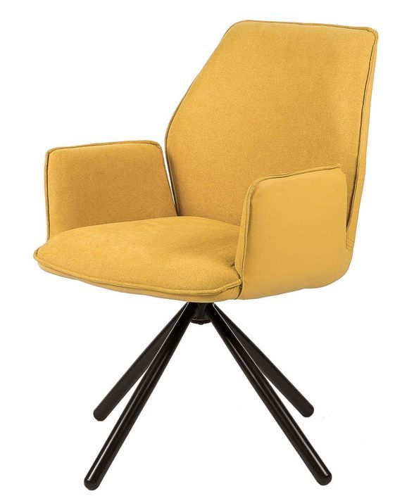 Chaise pivotante à 360º avec accoudoirs tissu jaune moutarde et pieds métal noir Larko - Photo n°1