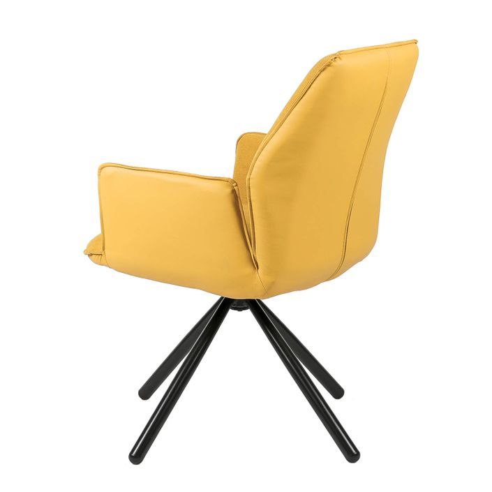 Chaise pivotante à 360º avec accoudoirs tissu jaune moutarde et pieds métal noir Larko - Photo n°2