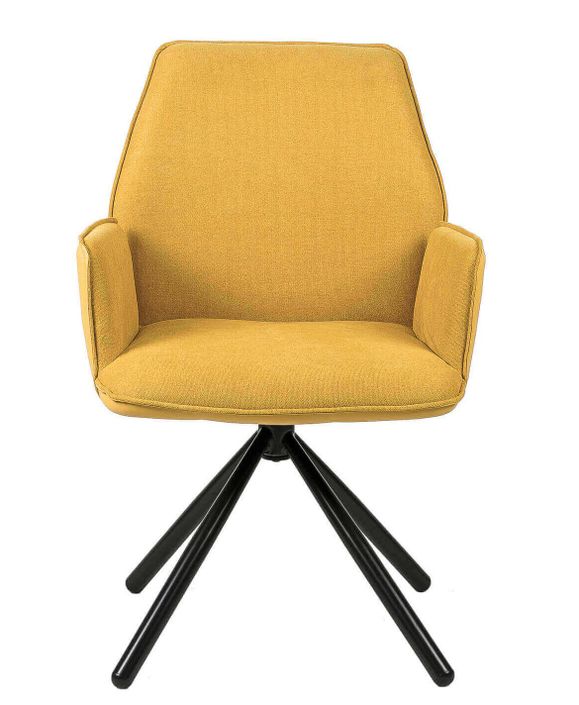 Chaise pivotante à 360º avec accoudoirs tissu jaune moutarde et pieds métal noir Larko - Photo n°3