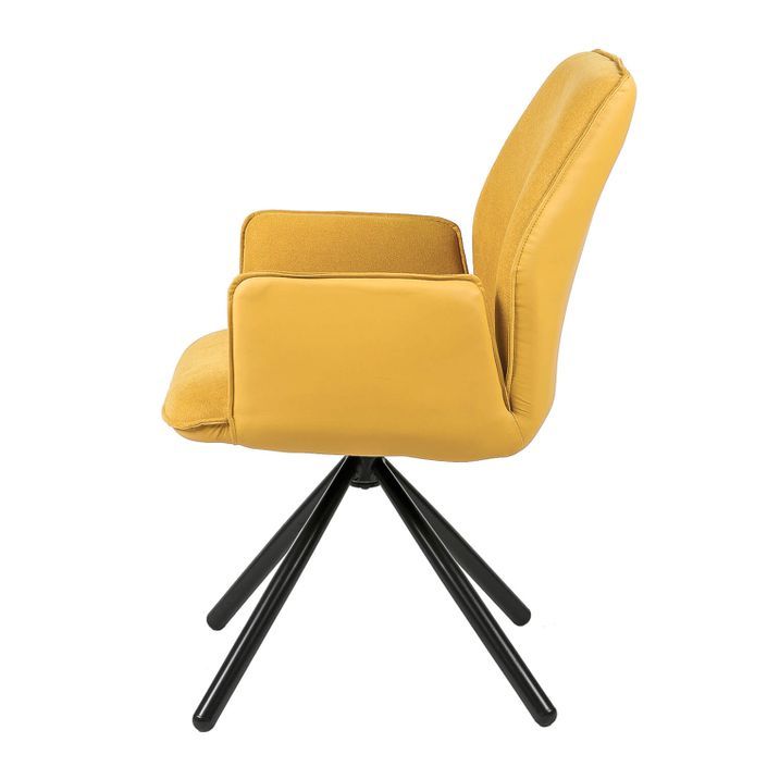 Chaise pivotante à 360º avec accoudoirs tissu jaune moutarde et pieds métal noir Larko - Photo n°4