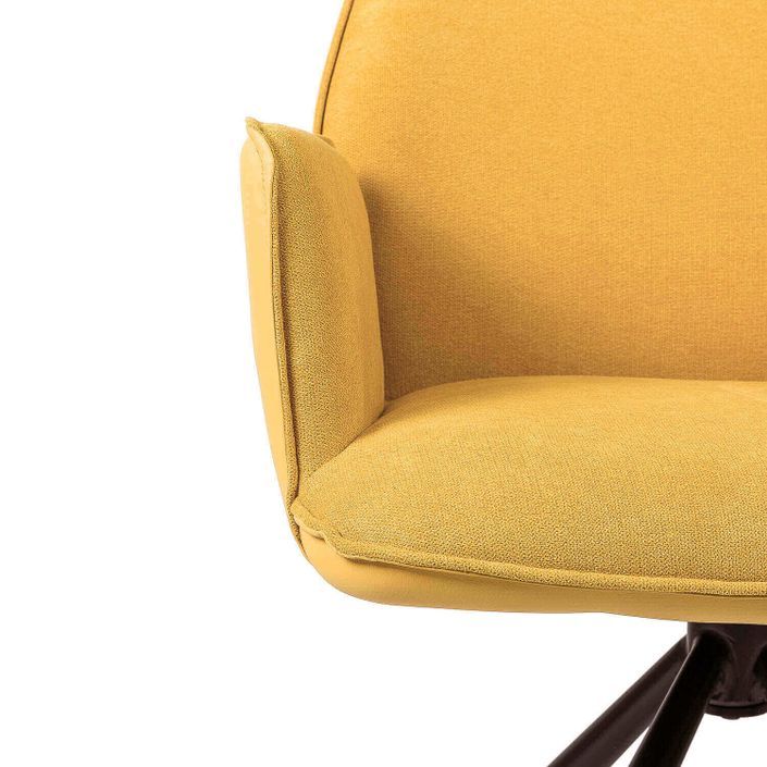 Chaise pivotante à 360º avec accoudoirs tissu jaune moutarde et pieds métal noir Larko - Photo n°5
