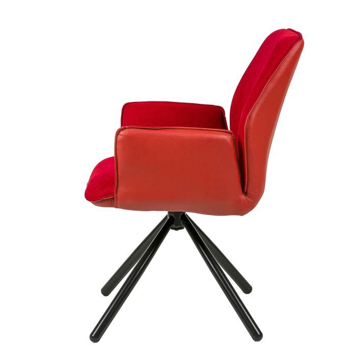 Chaise pivotante à 360º avec accoudoirs tissu rouge et pieds métal noir Larko - Photo n°4