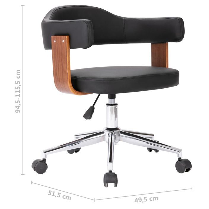 Chaise pivotante de bureau Noir Bois courbé et similicuir 7 - Photo n°7