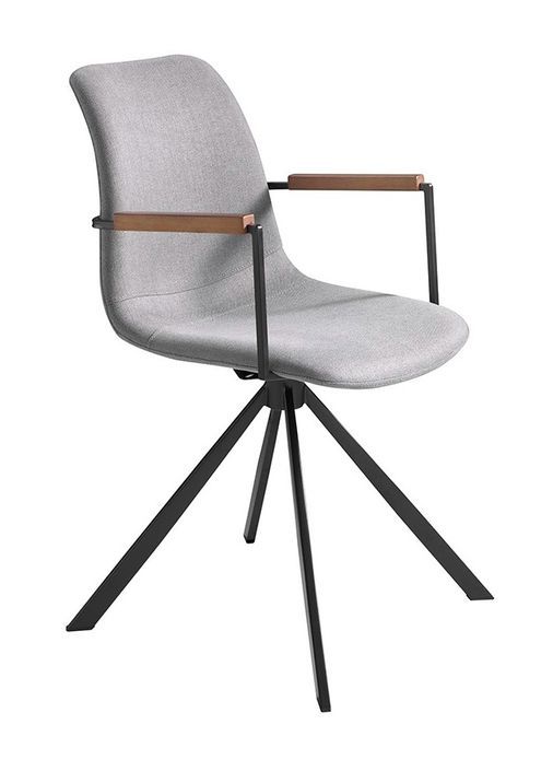 Chaise pivotante tissu gris et pieds acier noir Jade - Lot de 2 - Photo n°1