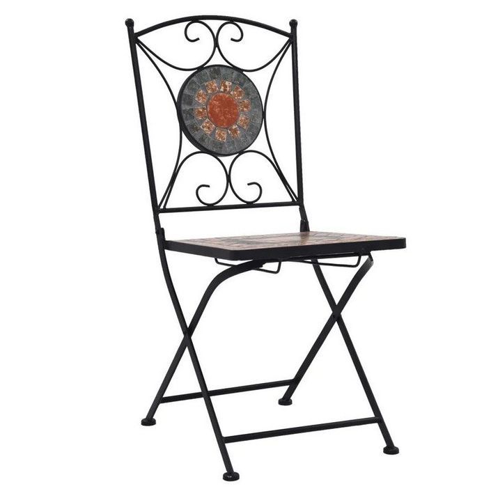 Chaise pliable de jardin en métal noir et céramique Lacie - Lot de 2 - Photo n°1