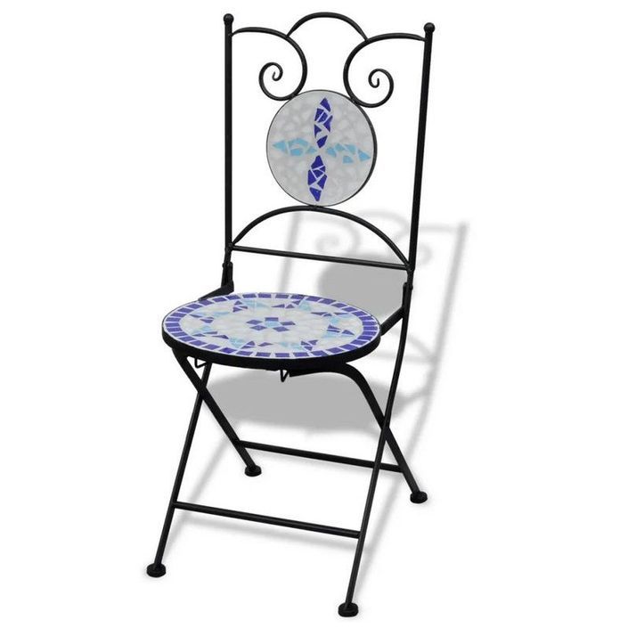 Chaise pliable métal noir et céramique bleu Ivai - Lot de 2 - Photo n°1