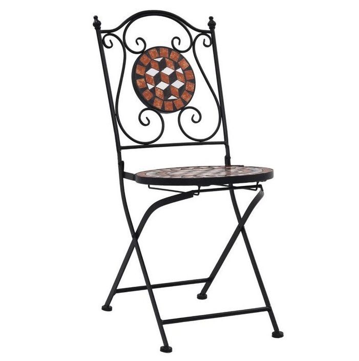 Chaise pliable métal noir et céramique marron Lacie - Lot de 2 - Photo n°1