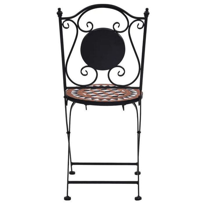 Chaise pliable métal noir et céramique marron Lacie - Lot de 2 - Photo n°2