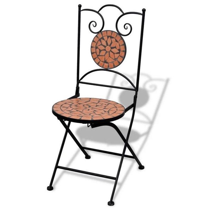 Chaise pliable métal noir et céramique marron Ivai - Lot de 2 - Photo n°1