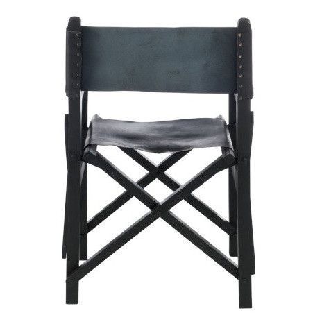 Chaise pliante avec accoudoirs cuir et bois massif noir Liath - Photo n°4