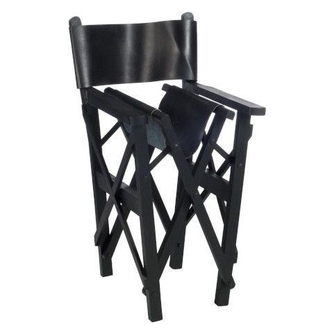 Chaise pliante avec accoudoirs cuir et bois massif noir Liath - Photo n°5