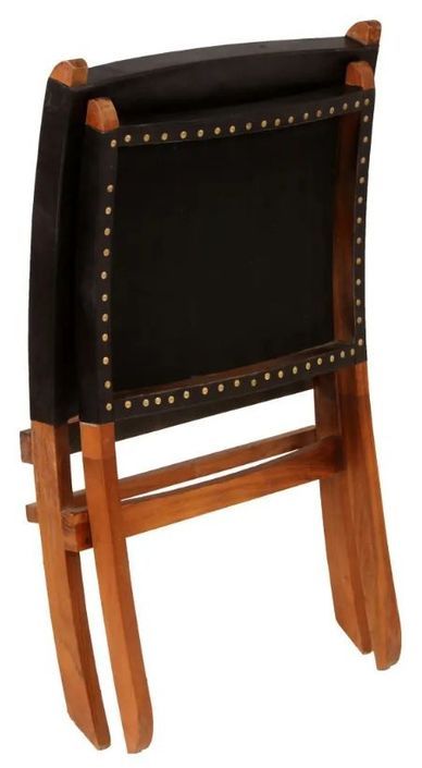 Chaise pliante cuir noir et acacia laqué Manilou - Photo n°5