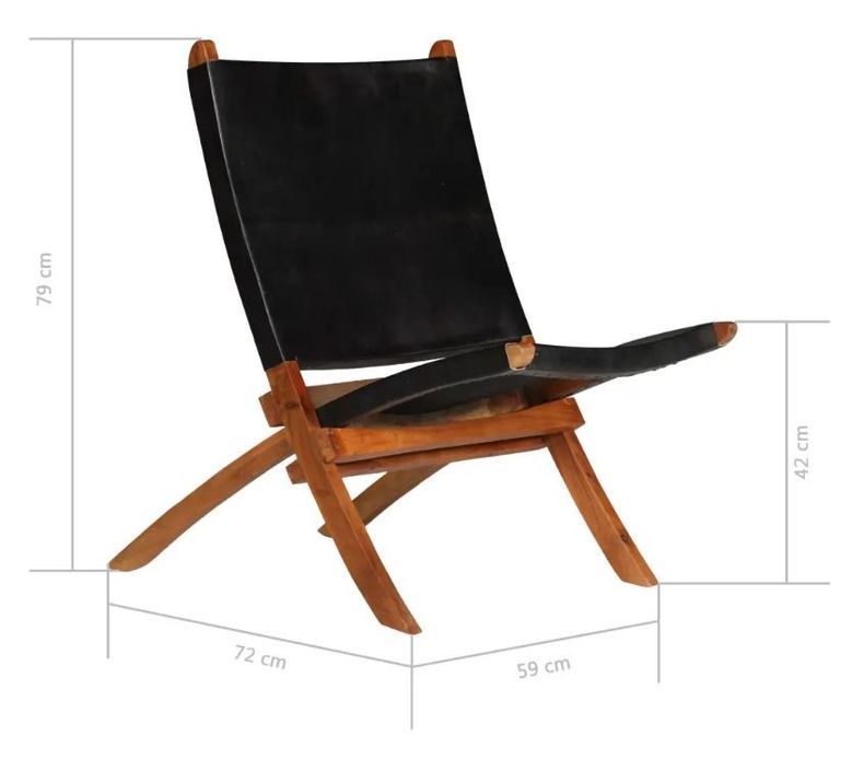 Chaise pliante cuir noir et acacia laqué Manilou - Photo n°9