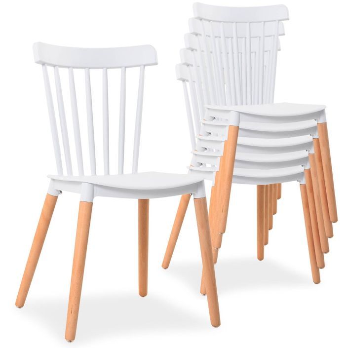 Chaise polypropylène blanc pieds bois clair Boop - Lot de 6 - Photo n°2