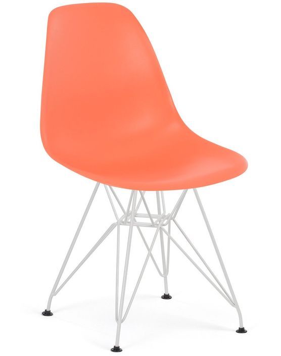 Chaise polypropylène orange mate et pieds acier blanc Croizy - Photo n°1