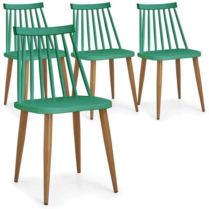 Chaise polypropylène vert pieds imitation bois Nordi - Lot de 4 - Photo n°2